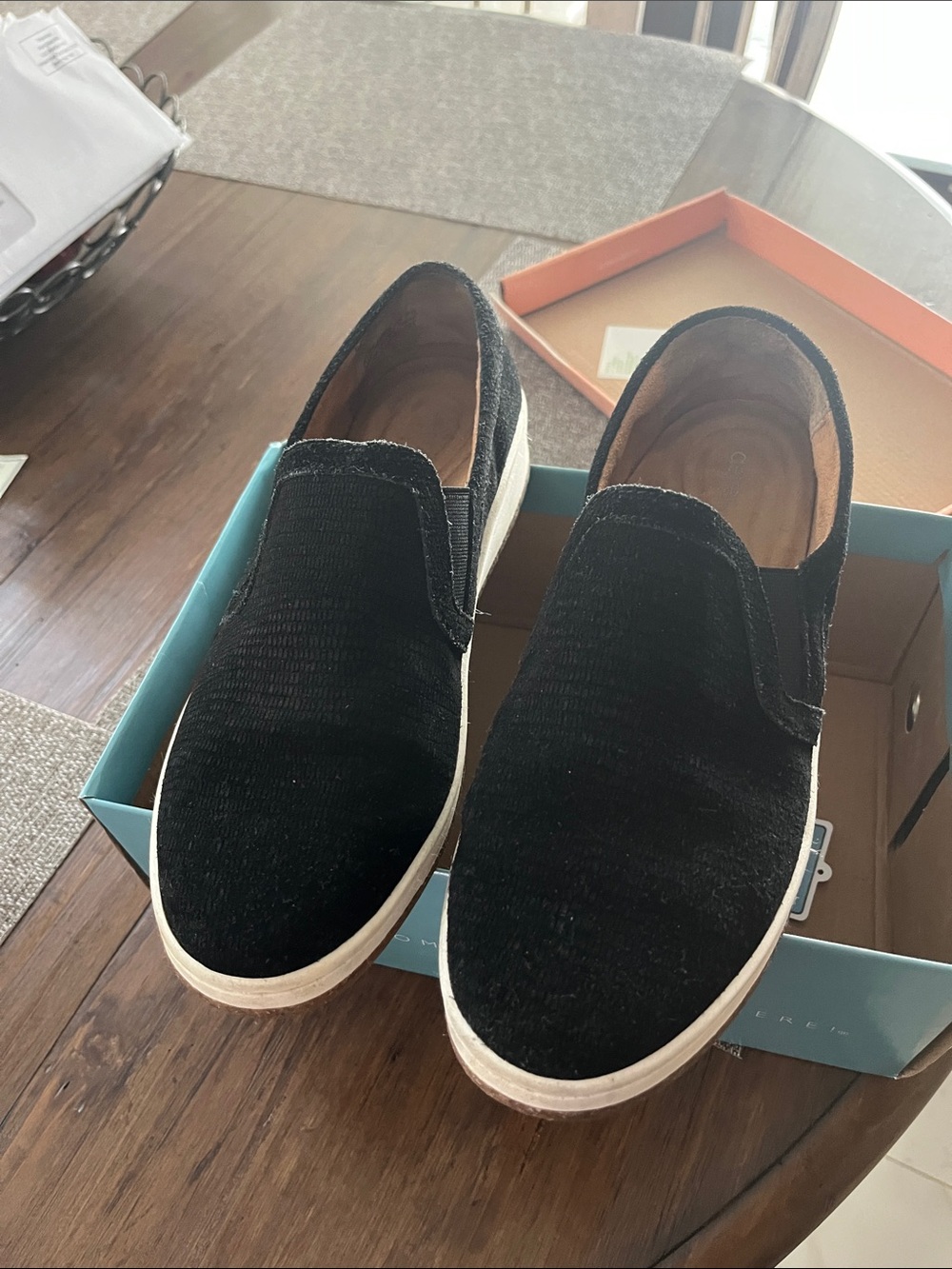Aetrex Black Velvet Slip-On Loafers with White Sole